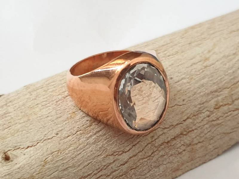Klarer Quarz Ring, Weißer Kristall 925 Massiv Sterling Silber, Edelstein Herrenring, Geschenk Für Ihn, Kupfer, Rosegold Finish, 22K Gold Fill von jewelleryvilla