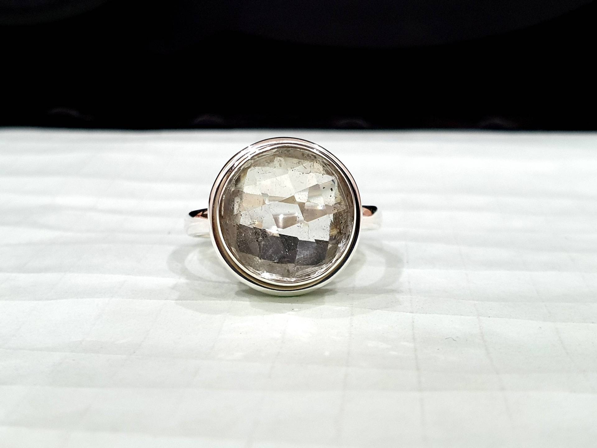 Kristall Quarz Ring, 925 Sterling Silber Klarer Edelstein Kupfer 18K Gelb Gold Fill von jewelleryvilla