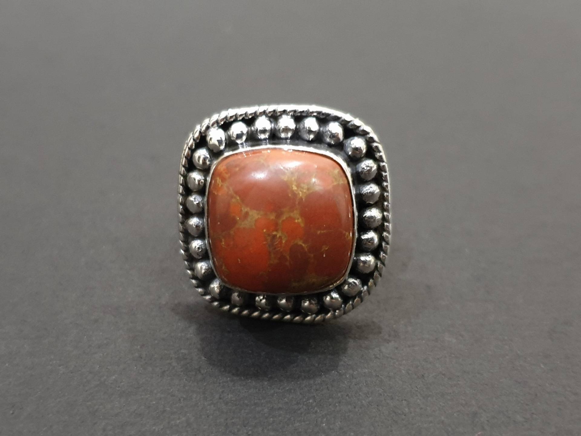 Kupfer Türkis Frauen Ring, 925 Massiv Sterling Silber Orange Edelstein, Designer Antiker Ring von jewelleryvilla