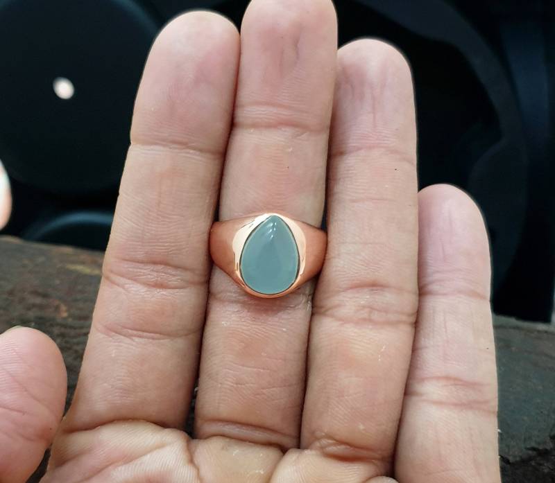 Natürlicher Chalcedon-Herrenring, Massiver Sterlingsilber-Ring, Schwerer Herrenring, Chalcedon-Edelstein-Ring, Natürlicher Handgemachter Ring von jewelleryvilla