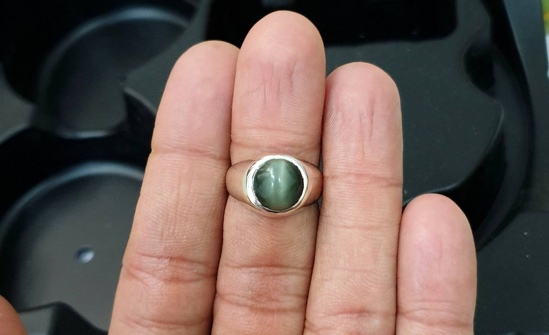 Natürlicher Katzenauge Ring, Handgemachter Herrenring, Frauenring, 925 Sterling Silber Runder Edelstein Geschenk Ring von jewelleryvilla