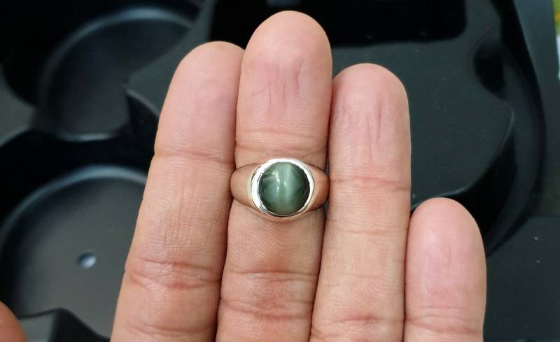 Natürlicher Katzenauge Ring, Handgemachter Herrenring, Frauenring, 925 Sterling Silber Runder Edelstein Geschenk Ring von jewelleryvilla