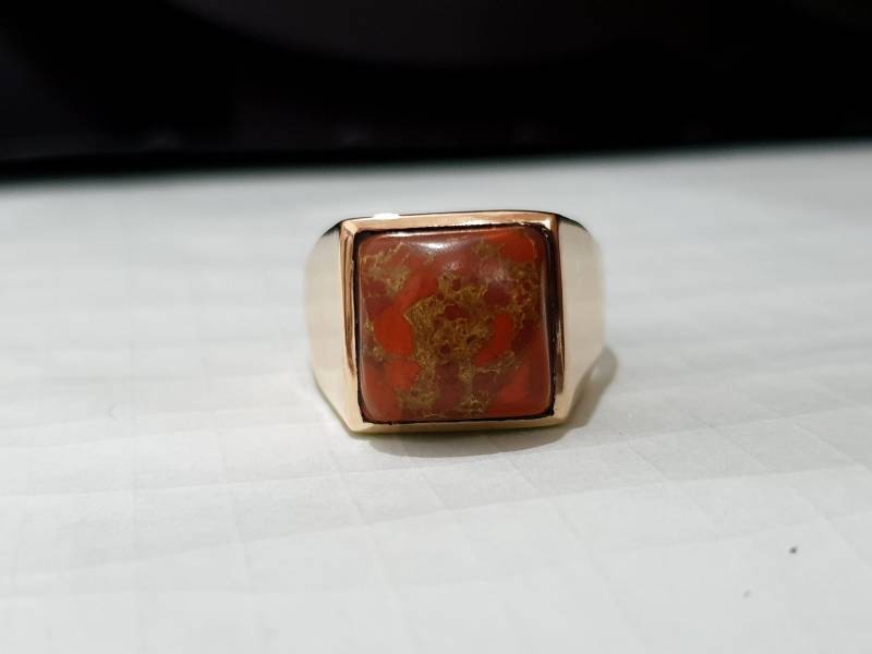 Orange Kupfer Türkis Ring, 925 Massiv Sterling Silber, Cab Edelstein 22K Gelbgold Roségold, Kupferring Schmuck von jewelleryvilla