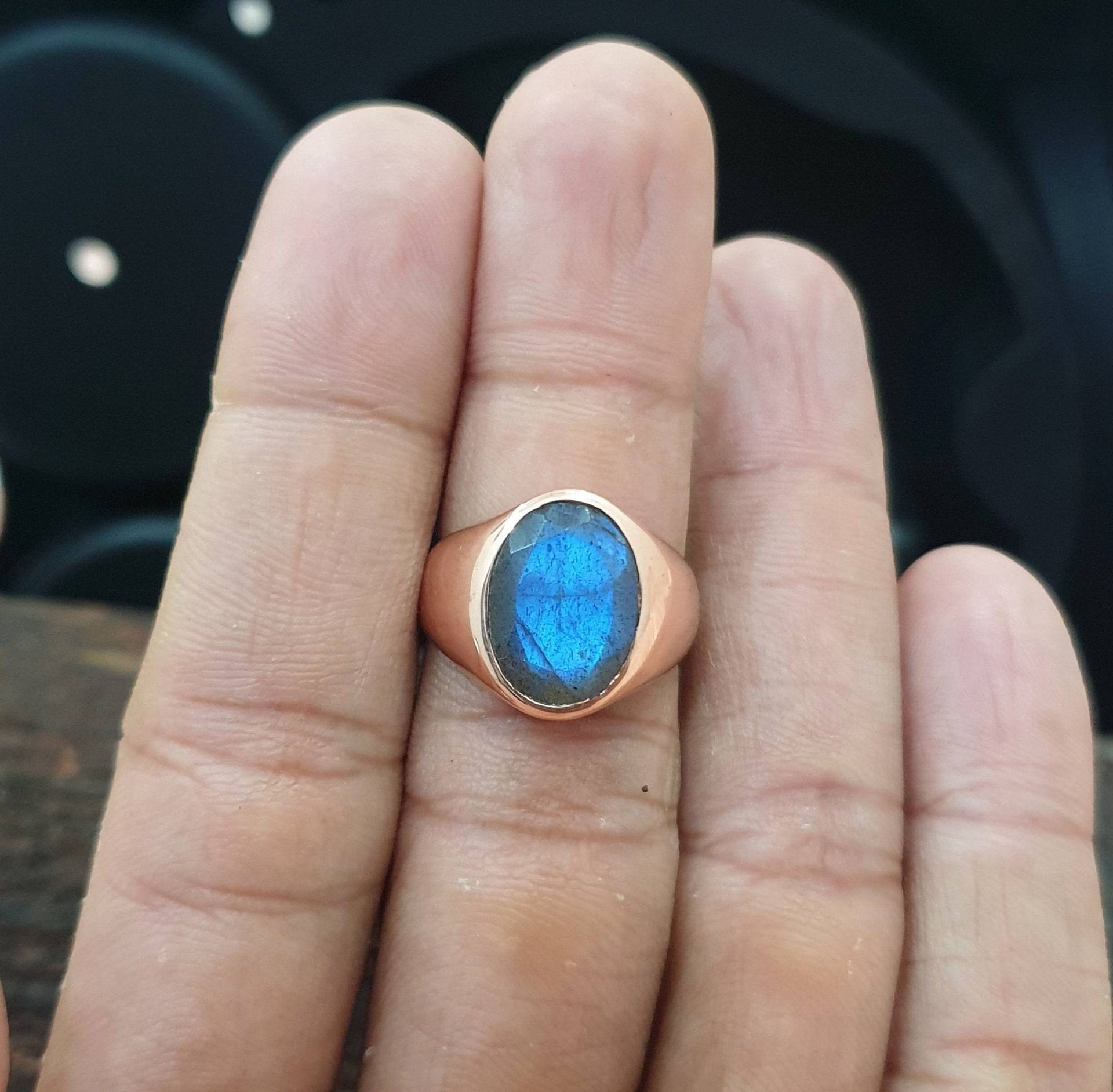 Oval Labradorit Siegelring, 925 Sterling Silber Ring, Kupfer Frauen Männer Gelbgold Geburtstag Geschenk von jewelleryvilla