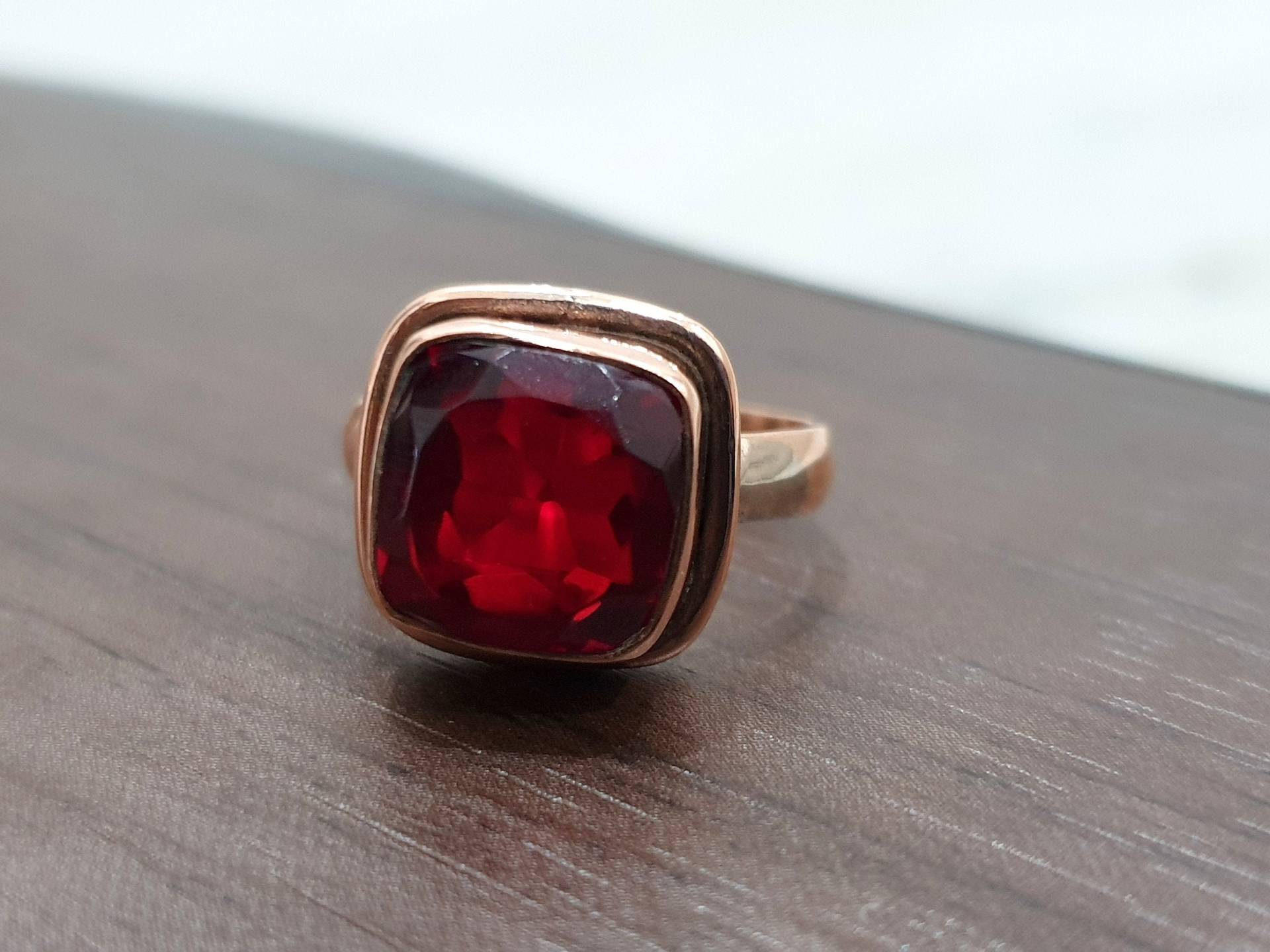 Roter Granat Ring, 925 Massiv Sterling Silber Quarz Edelstein, Kupfer 22K Gelbgold, Rose Gold Finish Schmuck von jewelleryvilla