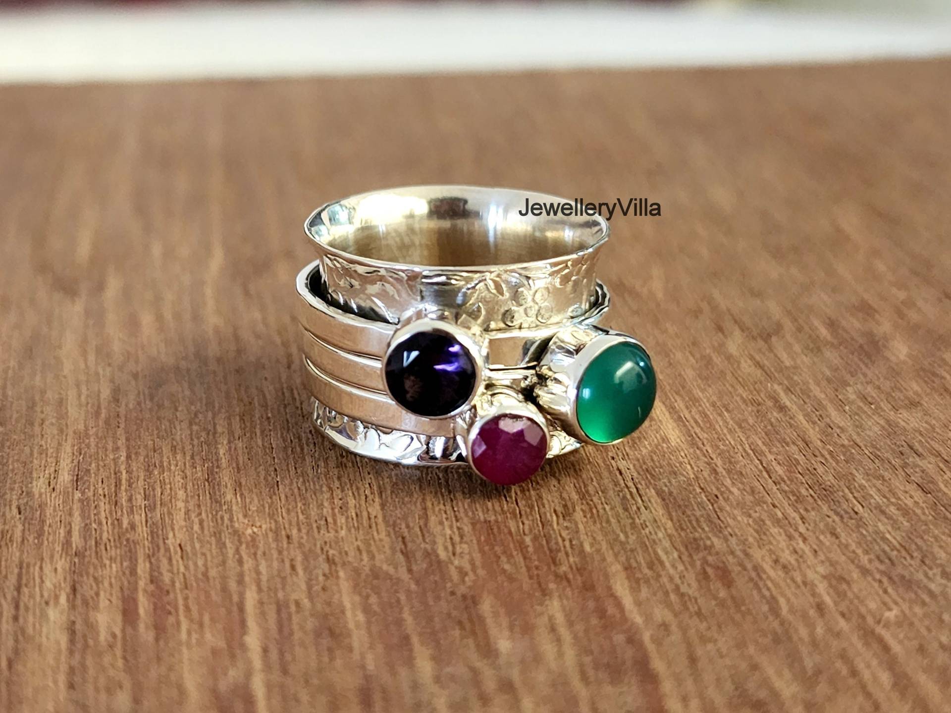 Rubin Spinner Ring, Boho Ring Mit Mehreren Steinen, Geschenk 925 Sterling Silber Zappeln Sorgen Frauen von jewelleryvilla