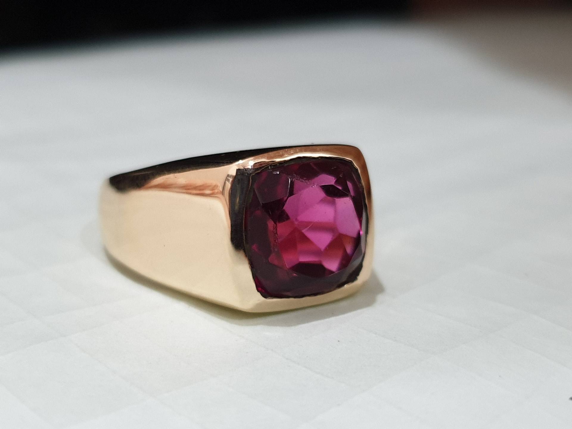 Turmalin Ring, Schöne Kissen Form Edelstein Massiv Sterling Silber Herren Kupfer 22K Gelbgold von jewelleryvilla