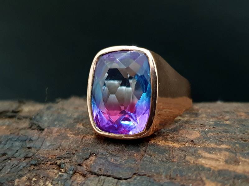 Turmalin Ring Silber, 22K Gelbgold Füllring, 925 Sterling Silber Ring, Herrenring, Mehrfarbiger Kissenring, Edelstein von jewelleryvilla