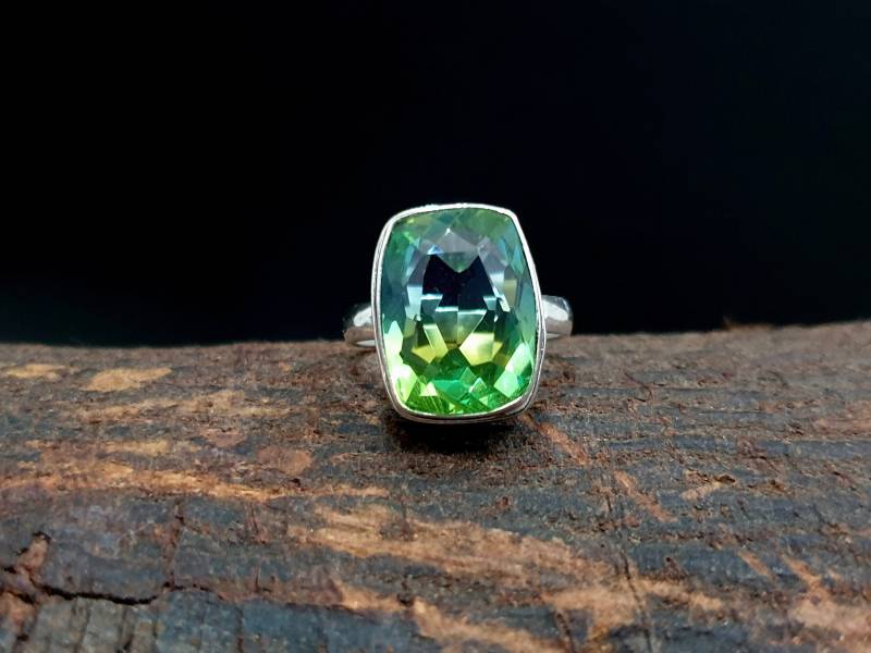 Turmalin Ring Silber, 925 Massiv Sterling Silber Ring, Rose Gold Finish, 22K Fill, Geschenk Wassermelonen Quarz Stein von jewelleryvilla