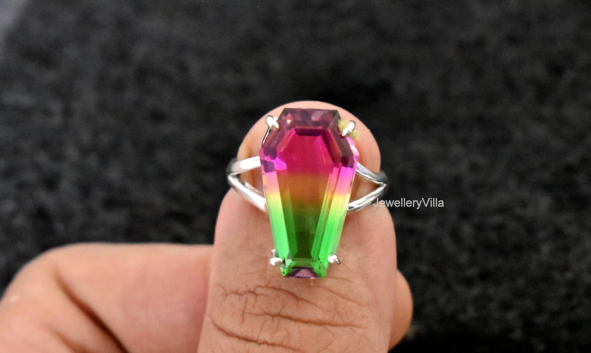 Wassermelonen Turmalin Ring, Sarg 925 Massiv Sterling Silber Schöne Quarz Gelb Gold, Frauen Ring Wassermelonen Turmalin Ring, Sarg 925 Massiv Sterling Silber Schöne Quarz Gelb Gold, Frauen Ring von jewelleryvilla