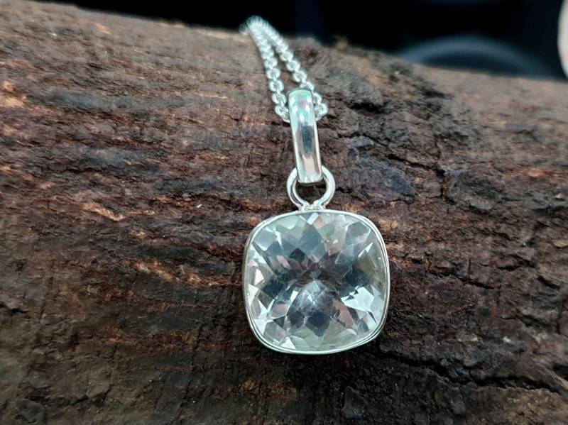 Weißer Klarer Quarzanhänger, 925 Massiv Sterling Silber Anhänger, Kristall Quarz Edelstein, Roségold 22K Gold Anhänger Schmuck von jewelleryvilla