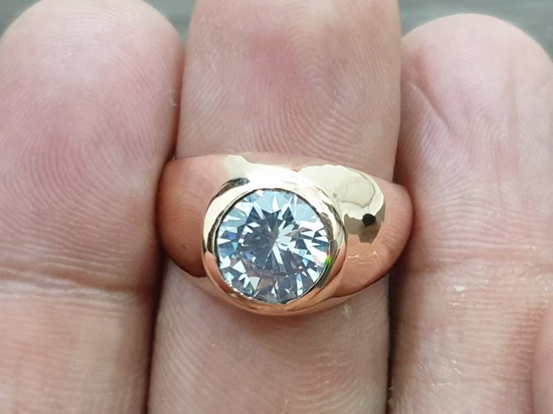 Weißer Zirkon Ring, 925 Massiv Sterlingsilber Rose Gold Finish, 22K Gelbgold Füllung, Geschenkring, Edelstein Herrenring, Ring Mit Gravur von jewelleryvilla