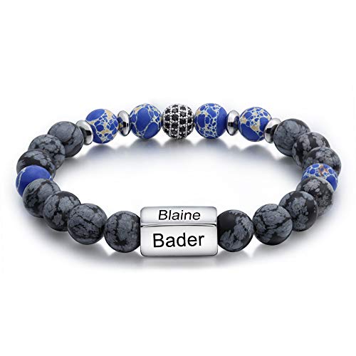 Jewelora Armband für Männer Personalisierte 4 Namen Perlen Armband Gravierte Armreif Paar Überraschung Festival Geschenk für die Familie (#BA-1) von jewelora