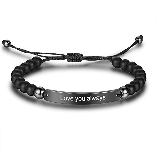 Jewelora Partnerarmband mit Gravur - Armband mit Namen Personalisiert - Personalisierbare Perlen Armbänder für Pärchen - Paar Armband - Freundschaftsarmband (Black&black) von jewelora