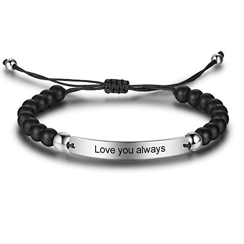 Jewelora Partnerarmband mit Gravur - Armband mit Namen Personalisiert - Personalisierbare Perlen Armbänder für Pärchen - Paar Armband - Freundschaftsarmband (Black&silver) von jewelora