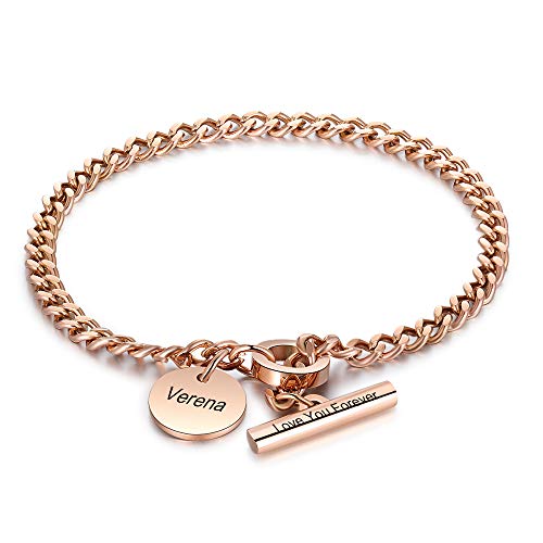 jewelora Personalisierte Frauen Name Bar Armband Graviertes Armband Individuelles Geschenk für Ihre Mutter Frau Freundin Sisiters Beste Freunde am Geburtstag Jubiläum (Rosegold) von jewelora