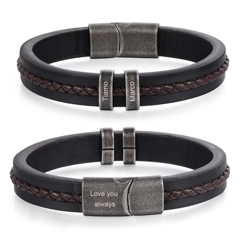 jewelora Armband mit Namen Personalisiertes lederarmband Herren Armband mit Buchstaben Geschenk für Freund, Ehemann, Freund, Opa, Sohn von jewelora