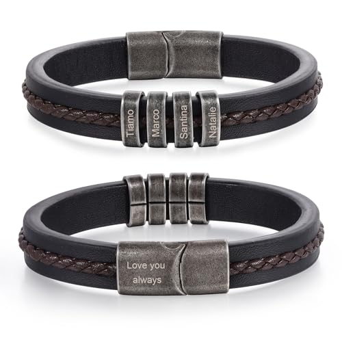 jewelora Armband mit Namen Personalisiertes lederarmband Herren Armband mit Buchstaben Geschenk für Freund, Ehemann, Freund, Opa, Sohn von jewelora