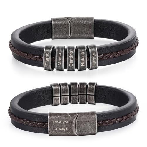 jewelora Armband mit Namen Personalisiertes lederarmband Herren Armband mit Buchstaben Geschenk für Freund, Ehemann, Freund, Opa, Sohn von jewelora