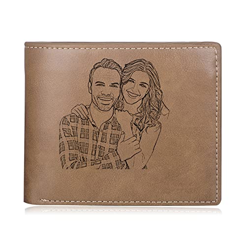 jewelora Geldbörse für Herren personalisiert mit Name und Foto Papa Leder Geldbörse Vatertag, Geburtstag Geschenk Braun Ehemann Großvater Sohn Familie Brieftasche (Braun 8) von jewelora