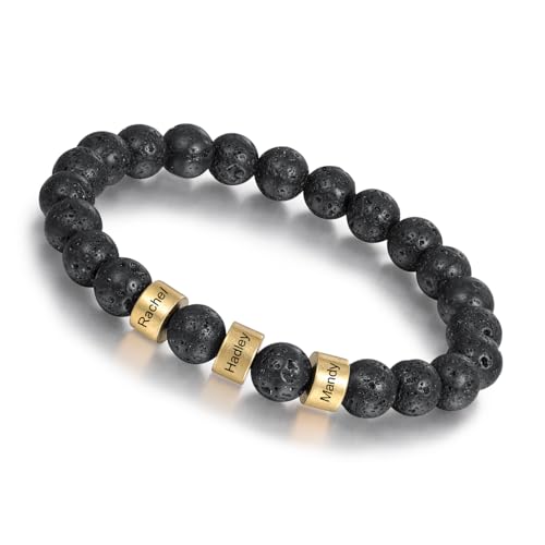 jewelora Personalisierte Armbänder für Herren Damen Namensarmbänder Vulkanstein Armband Edelstahl Silber Gold Perlen Geschenk für Vatertag Weihnachten Geburtstag von jewelora