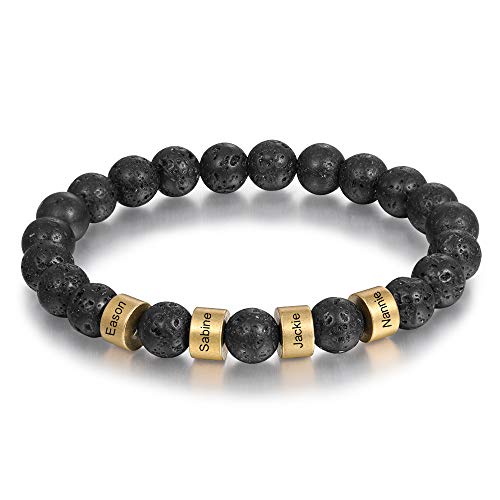 jewelora Personalisierte Armbänder für Herren Damen Namensarmbänder Vulkanstein Armband Edelstahl Silber Gold Perlen Geschenk für Vatertag Weihnachten Geburtstag von jewelora