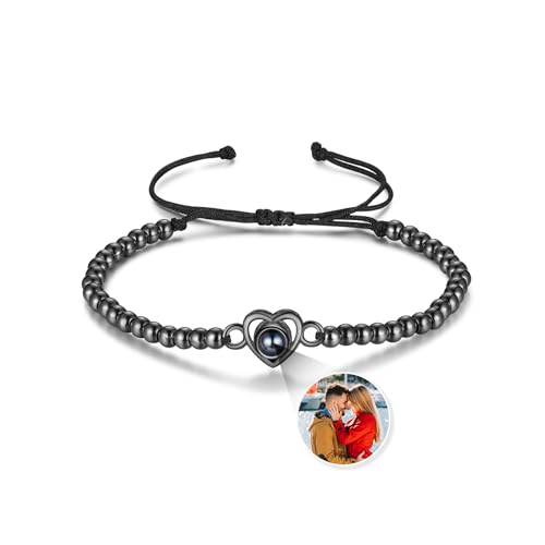 jewelora Personalisierte Armbänder mit Foto Projektion Armband Foto Armbänder im stein Geschenke für Ehemänner Freunde Ehefrauen Weihnachten, Geburtstag, Valentinstag Schmuck (Schwarz.) von jewelora