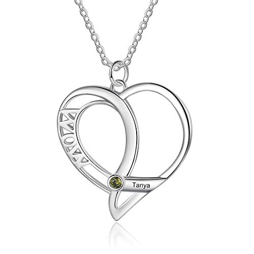 jewelora Personalisierte Damen Kette mit Namen Herz Anhänger mit Kette Geburtssteinen Schmuck Geschenk für Familie Mutter Großmutter Mutter von jewelora