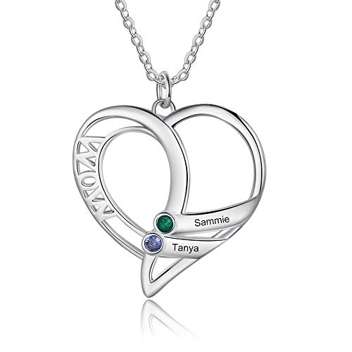 jewelora Personalisierte Damen Kette mit Namen Herz Anhänger mit Kette Geburtssteinen Schmuck Geschenk für Familie Mutter Großmutter Mutter von jewelora