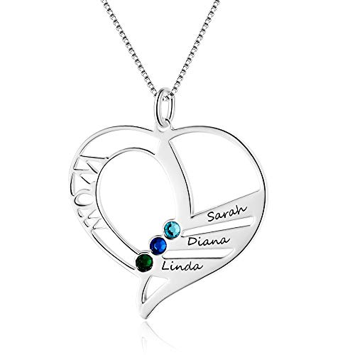 jewelora Personalisierte Damen Kette mit Namen Herz Anhänger mit Kette Geburtssteinen Schmuck Geschenk für Familie Mutter Großmutter Mutter von jewelora