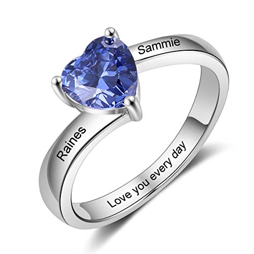 jewelora Personalisierte Damen Ringe mit simuliertem Geburtsstein mit 2 Namen Geburtsstein Ring für Mutter Tochter Paar BFF Schmuck Ring Gravur für Muttertag Geburtstag Jahrestag Geschenk (Silber, 9) von jewelora