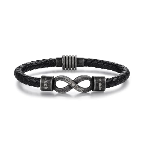 jewelora Personalisierte Name Armbänder für Männer Infinity Lederarmband zu meinem Mann Armband Geschenke für Ehemann Freund Sohn Weihnachten, Vatertag, Valentinstag Schmuck (2 name) von jewelora