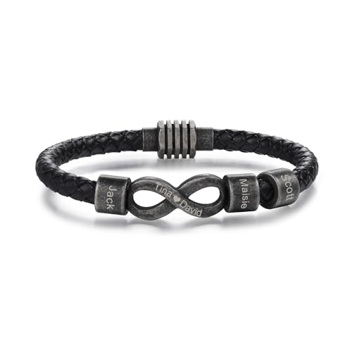 jewelora Personalisierte Name Armbänder für Männer Infinity Lederarmband zu meinem Mann Armband Geschenke für Ehemann Freund Sohn Weihnachten, Vatertag, Valentinstag Schmuck (3 name) von jewelora