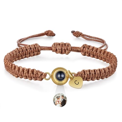 jewelora Personalisiertes Armband mit Foto im Stein für Damen Herren,Projektions-Fotoarmband mit Gravur für Partners Personalisierte Geschenke von jewelora