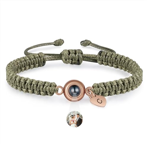 jewelora Personalisiertes Armband mit Foto im Stein für Damen Herren,Projektions-Fotoarmband mit Gravur für Partners Personalisierte Geschenke von jewelora