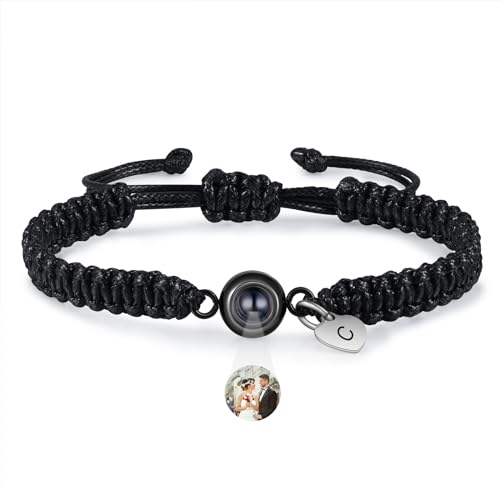 jewelora Personalisiertes Armband mit Foto im Stein für Damen Herren,Projektions-Fotoarmband mit Gravur für Partners Personalisierte Geschenke von jewelora