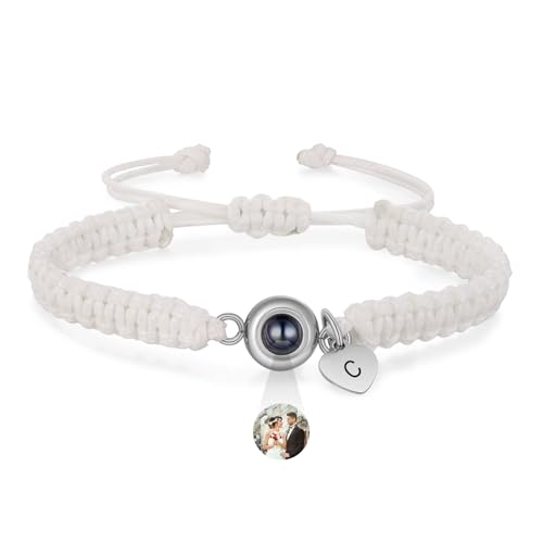 jewelora Personalisiertes Armband mit Foto im Stein für Damen Herren,Projektions-Fotoarmband mit Gravur für Partners Personalisierte Geschenke von jewelora