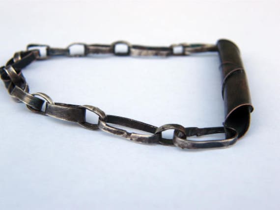 Braun Swirl. Oxidiertes Rohsilberarmband, Gemischtes Metall, Rohsilberkette, Natürlich Unperfektes Silberarmband, Verstellbares Kettenarmband von jewelryINESANTE