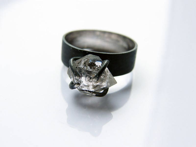 Eis. Herkimer Diamant Ring, Edelstein Silber Verlobungsring, April Geburtsstein, Handarbeit, Unikat Ring von jewelryINESANTE