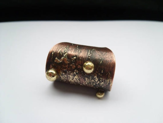 Nebel. Verstellbarer Oxidierter Kupferring Mit Golden, Messing Dekoratives Motiv, Handwerklicher, Ungewöhnlicher Offener Ring, Mixed Metal Statement von jewelryINESANTE