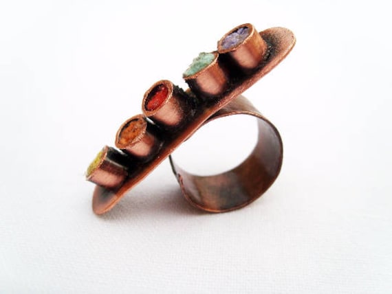 Pricker 02. Handgemachter Kupferring Mit Bunten Pieksen, Oben Offen, Sommerring, Metallring von jewelryINESANTE