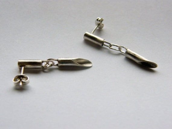 Strohhalm 03. Handgemachte Zierliche Sterling Silber Ohrringe, Matte Handgefertigte Ohrringe von jewelryINESANTE