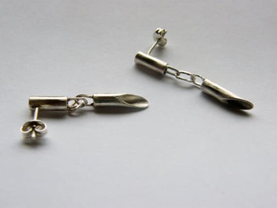 Strohhalm 03. Handgemachte Zierliche Sterling Silber Ohrringe, Matte Handgefertigte Ohrringe von jewelryINESANTE