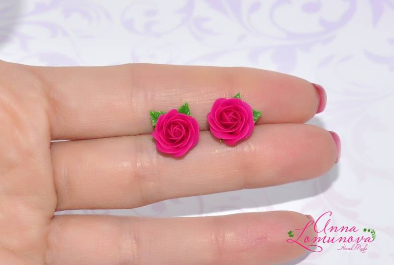 Fuchsia Rose Ohrstecker Ohrringe Jeden Tag Hot Pink Kleine Tiny von jewelryLomunovaAnna