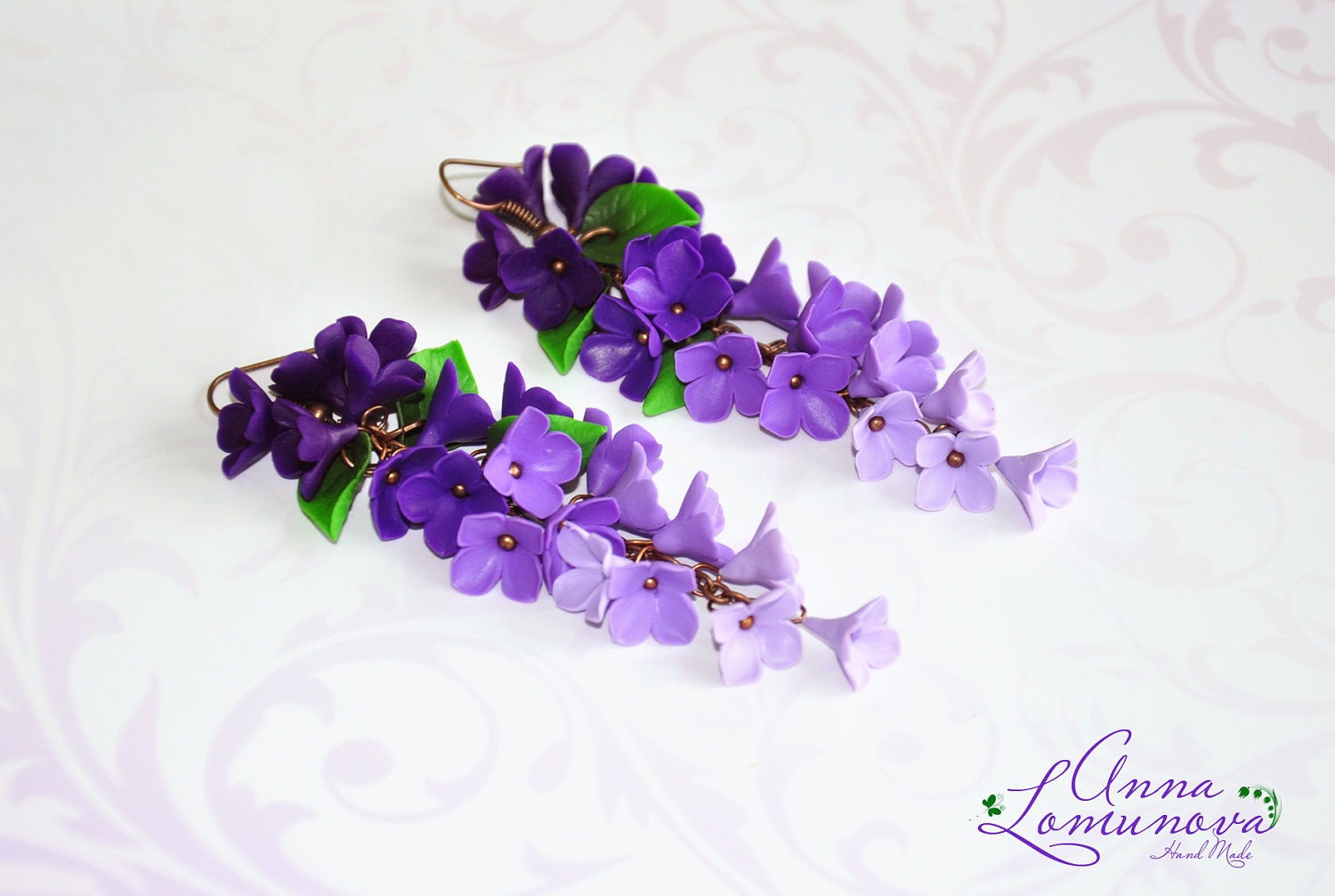 Lila Ohrringe Lange Flieder Schmuck Polymer Ton Ombre Freundin Geschenk von jewelryLomunovaAnna