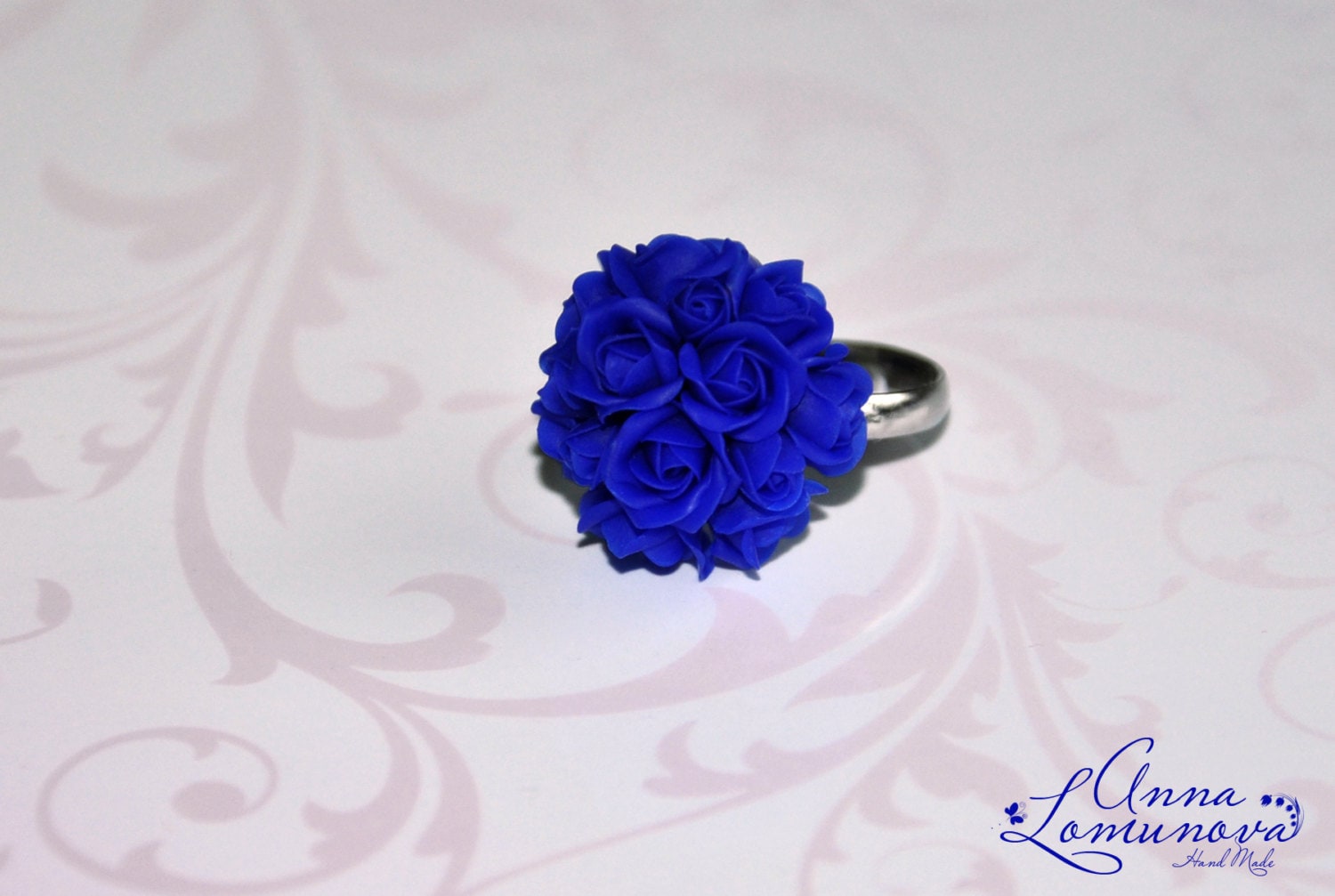 Ring Königsblau Rose Hellblau Kobaltblau Verstellbarer Blauer Blaue Blume Blumenring Blauer Cocktail-Ring von jewelryLomunovaAnna