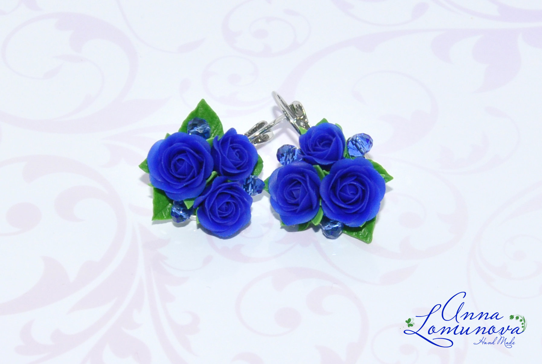 Royalblaue Ohrringe Blaue Rose Blume Geschenk Blau Blumen Marineblau Frau Schmuck von jewelryLomunovaAnna