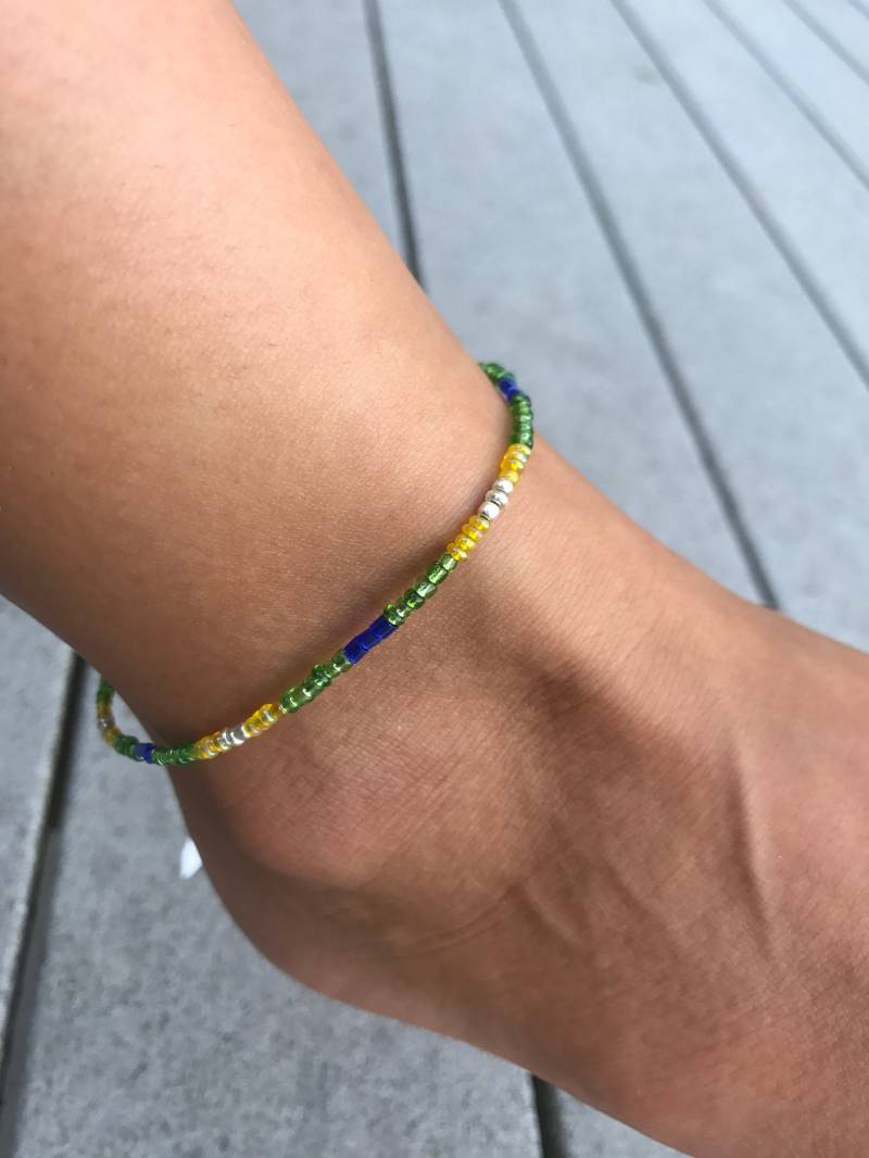 Blau Grün Samen Perle Fußkettchen von jewelrybyannalise