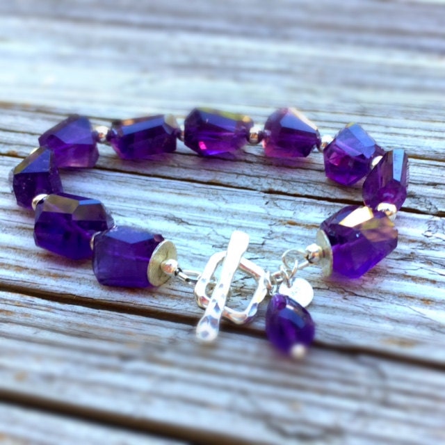 Amethyst Armband - Lila Nugget Edelstein Schmuck Februar Geburtsstein Sterling Silber Perlen Mode Chunky von jewelrybycarmal