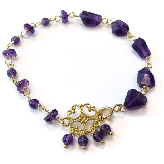 Amethyst Armband - Lila Schmuck Februar Geburtsstein Asymmetrisch Gelbgold Nugget Edelstein Filigraner Verbinder 259 von jewelrybycarmal